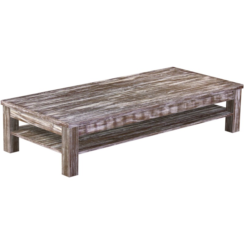 Couchtisch 180x80 Rio Classico Shabby Antik Eiche massiver Pinien Holztisch mit Ablage