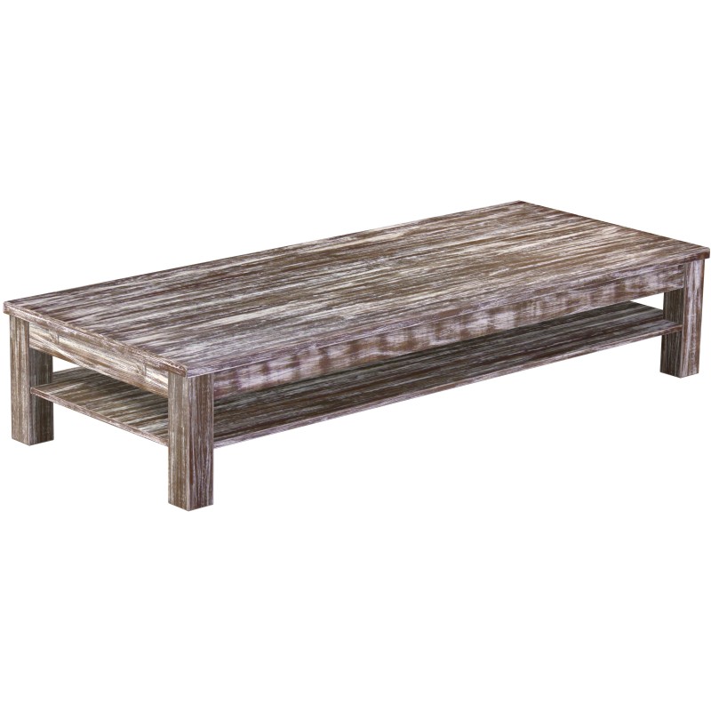 Couchtisch 200x80 Rio Classico Shabby Antik Eiche massiver Pinien Holztisch mit Ablage