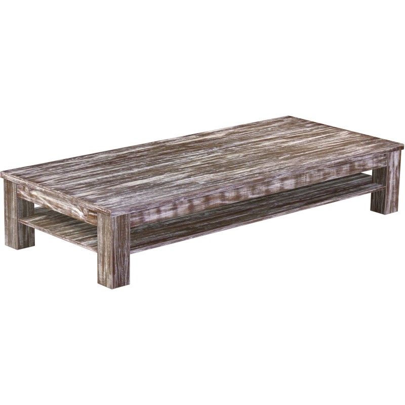 Couchtisch 208x90 Rio Classico Shabby Antik Eiche massiver Pinien Holztisch mit Ablage