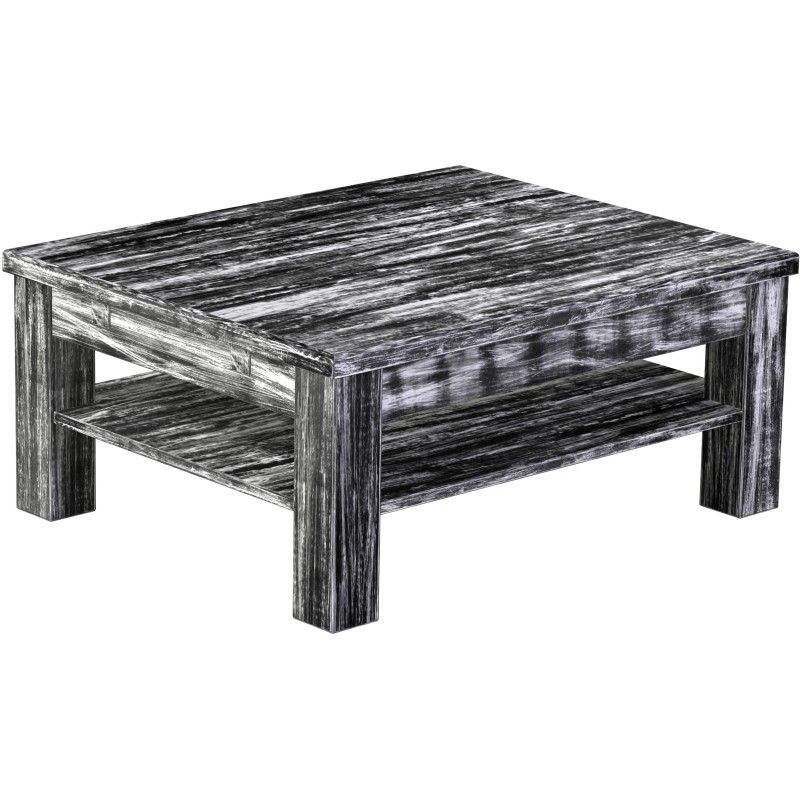 Couchtisch 90x73 Rio Classico Shabby Antik Ebenholz massiver Pinien Holztisch mit Ablage