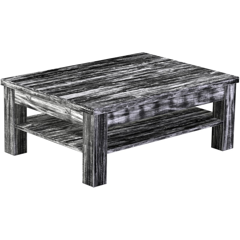 Couchtisch 100x73 Rio Classico Shabby Antik Ebenholz massiver Pinien Holztisch mit Ablage