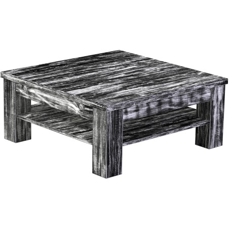 Couchtisch 90x90 Rio Classico Shabby Antik Ebenholz massiver Pinien Holztisch mit Ablage