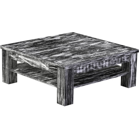 Couchtisch 100x100 Rio Classico Shabby Antik Ebenholz massiver Pinien Holztisch mit Ablage