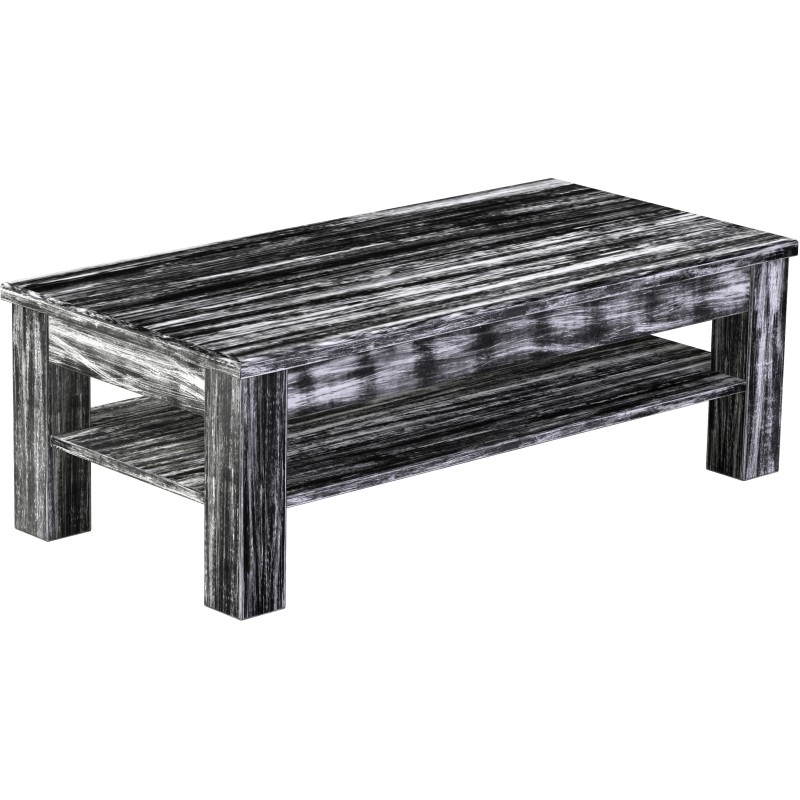 Couchtisch 115x56 Rio Classico Shabby Antik Ebenholz massiver Pinien Holztisch mit Ablage