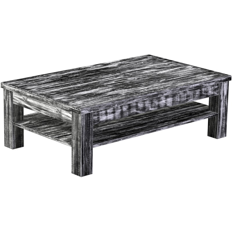 Couchtisch 120x73 Rio Classico Shabby Antik Ebenholz massiver Pinien Holztisch mit Ablage