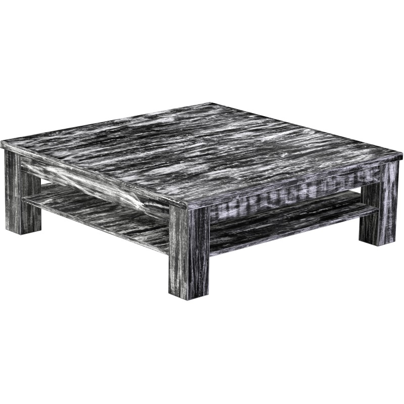 Couchtisch 120x120 Rio Classico Shabby Antik Ebenholz massiver Pinien Holztisch mit Ablage