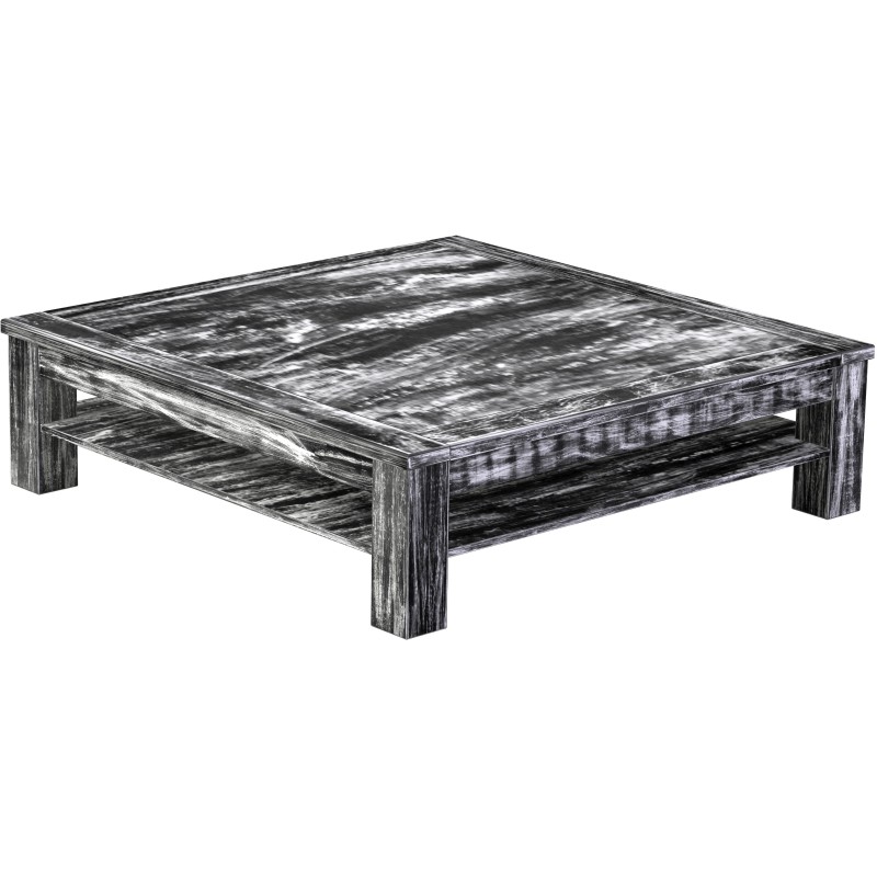 Couchtisch 140x140 Rio Classico Shabby Antik Ebenholz mit Ablage massive Pinie  - Tischplatte mit Sperrholzeinlage