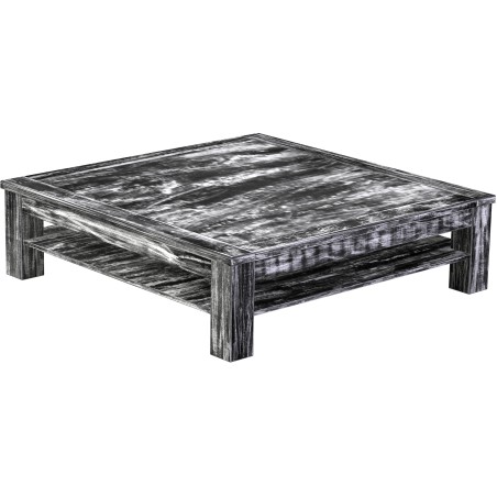 Couchtisch 140x140 Rio Classico Shabby Antik Ebenholz mit Ablage massive Pinie  - Tischplatte mit Sperrholzeinlage
