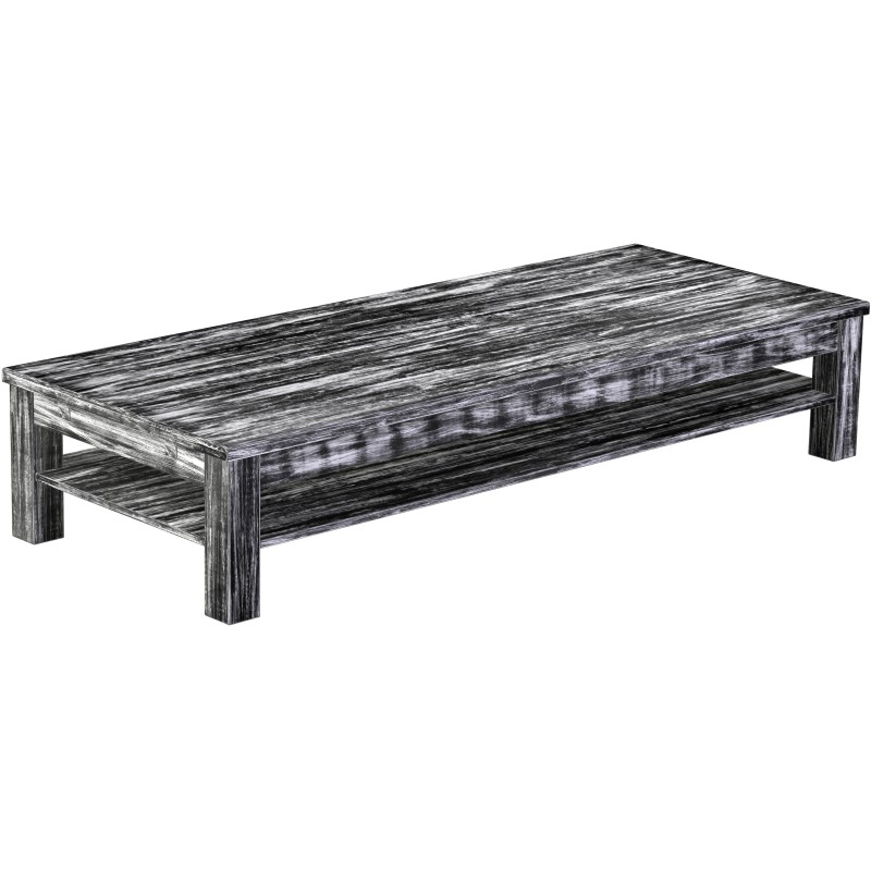 Couchtisch 200x80 Rio Classico Shabby Antik Ebenholz massiver Pinien Holztisch mit Ablage