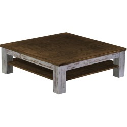 Couchtisch 120x120 Rio Classico Shabby Platte Eiche massiver Pinien Holztisch mit Ablage