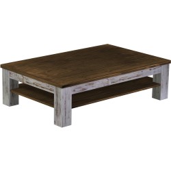 Couchtisch 140x90 Rio Classico Shabby Platte Eiche massiver Pinien Holztisch mit Ablage