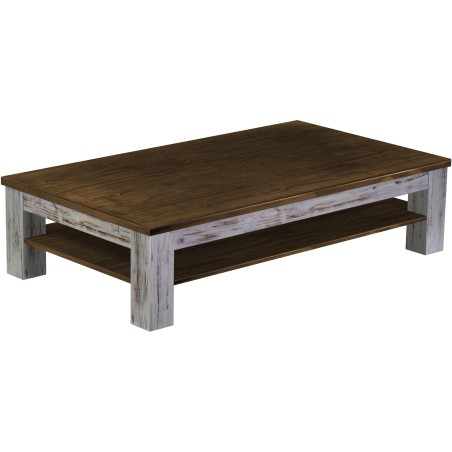 Couchtisch 160x90 Rio Classico Shabby Platte Eiche massiver Pinien Holztisch mit Ablage