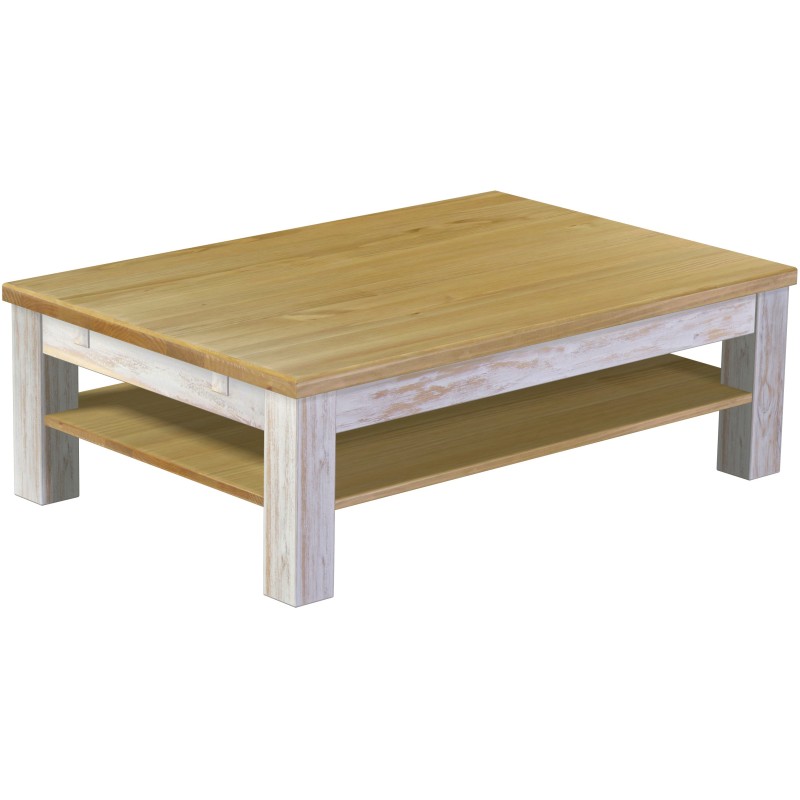 Couchtisch 120x80 Rio Classico Shabby Platte Brasil massiver Pinien Holztisch mit Ablage