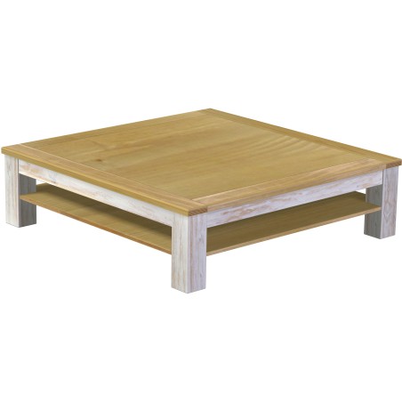 Couchtisch 140x140 Rio Classico Shabby Platte Brasil mit Ablage massive Pinie  - Tischplatte mit Sperrholzeinlage