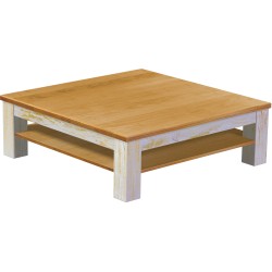 Couchtisch 120x120 Rio Classico Shabby Platte Honig massiver Pinien Holztisch mit Ablage