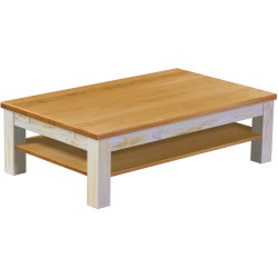 Couchtisch 130x80 Rio Classico Shabby Platte Honig massiver Pinien Holztisch mit Ablage
