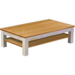 Couchtisch 140x80 Rio Classico Shabby Platte Honig massiver Pinien Holztisch mit Ablage