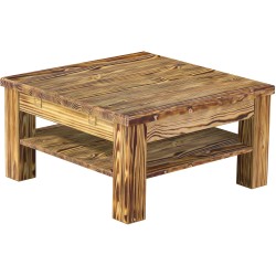 Couchtisch 73x73 Rio Classico Pinie geflammt massiver Pinien Holztisch mit Ablage