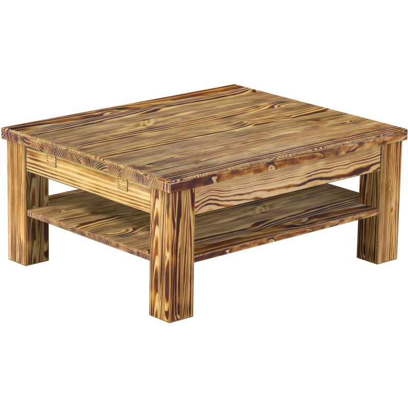 Couchtisch 90x73 Rio Classico Pinie geflammt massiver Pinien Holztisch mit Ablage