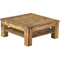 Couchtisch 90x90 Rio Classico Pinie geflammt massiver Pinien Holztisch mit Ablage