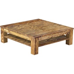 Couchtisch 120x120 Rio Classico Pinie geflammt massiver Pinien Holztisch mit Ablage