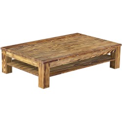 Couchtisch 160x100 Rio Classico Pinie geflammt massiver Pinien Holztisch mit Ablage