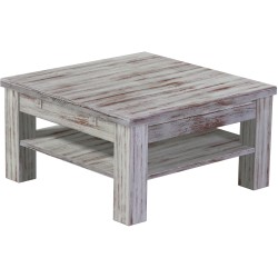 Couchtisch 73x73 Rio Classico Shabby Nussbaum massiver Pinien Holztisch mit Ablage