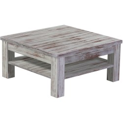 Couchtisch 80x80 Rio Classico Shabby Nussbaum massiver Pinien Holztisch mit Ablage