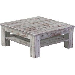 Couchtisch 90x90 Rio Classico Shabby Nussbaum massiver Pinien Holztisch mit Ablage