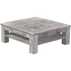 Couchtisch 100x100 Rio Classico Shabby Nussbaum massiver Pinien Holztisch mit Ablage