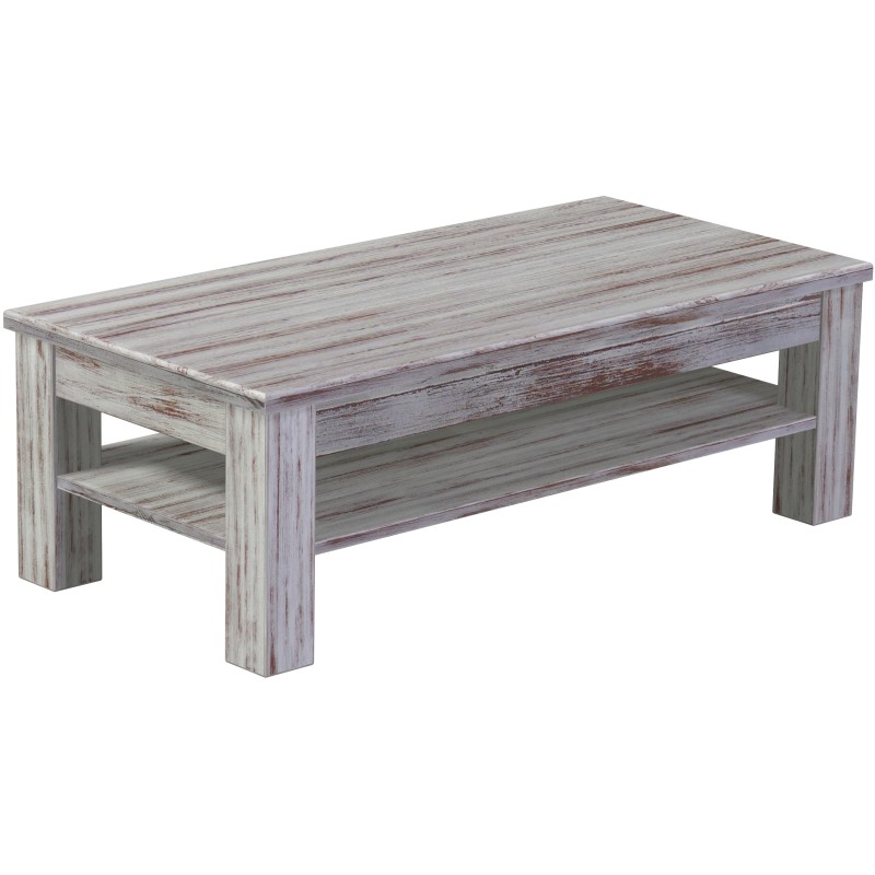 Couchtisch 115x56 Rio Classico Shabby Nussbaum massiver Pinien Holztisch mit Ablage