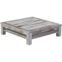 Couchtisch 140x140 Rio Classico Shabby Nussbaum mit Ablage massive Pinie  - Tischplatte mit Sperrholzeinlage