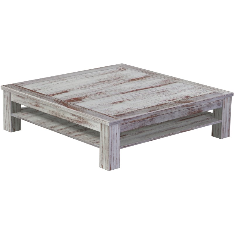 Couchtisch 140x140 Rio Classico Shabby Nussbaum mit Ablage massive Pinie  - Tischplatte mit Sperrholzeinlage