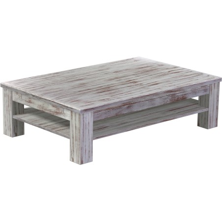 Couchtisch 140x90 Rio Classico Shabby Nussbaum massiver Pinien Holztisch mit Ablage