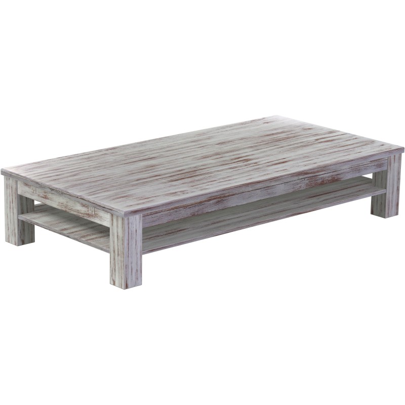 Couchtisch 200x100 Rio Classico Shabby Nussbaum massiver Pinien Holztisch mit Ablage