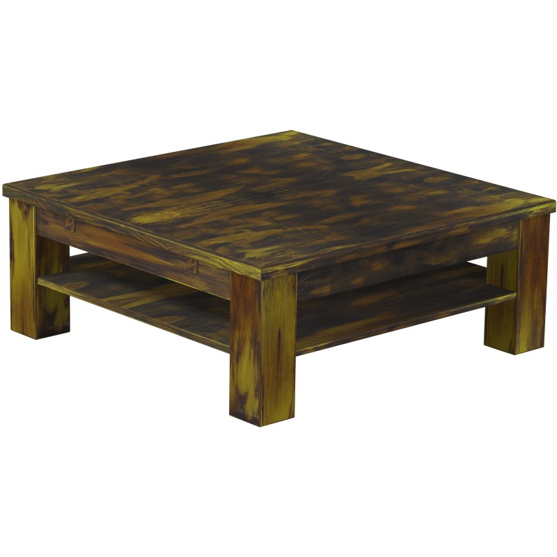 Couchtisch 100x100 Rio Classico Goldmix massiver Pinien Holztisch mit Ablage