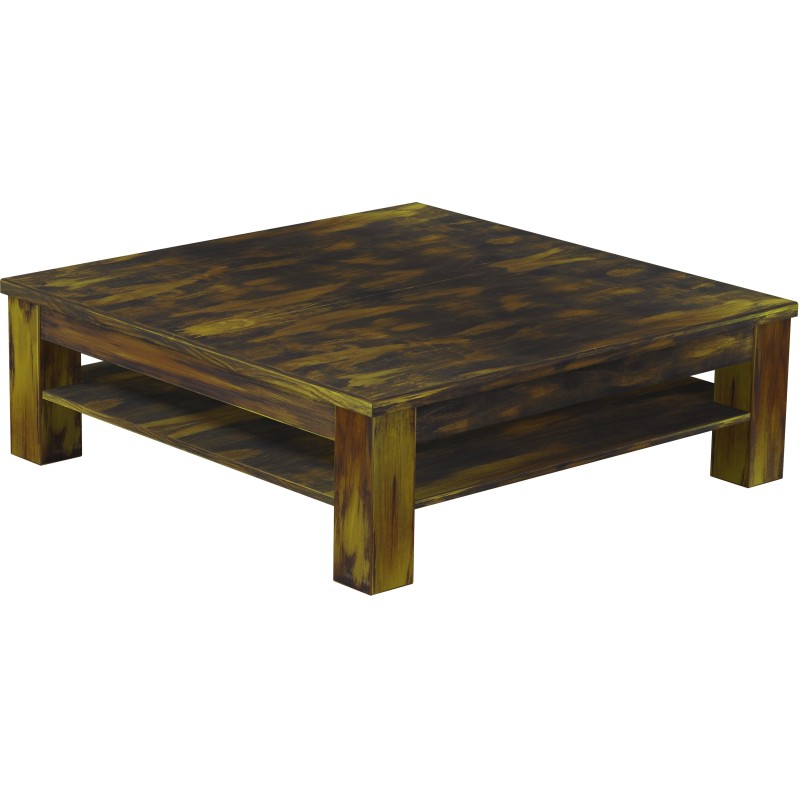 Couchtisch 120x120 Rio Classico Goldmix massiver Pinien Holztisch mit Ablage