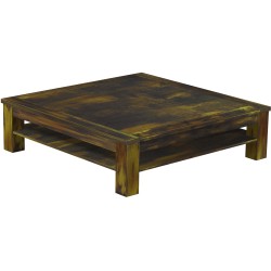 Couchtisch 140x140 Rio Classico Goldmix mit Ablage massive Pinie  - Tischplatte mit Sperrholzeinlage