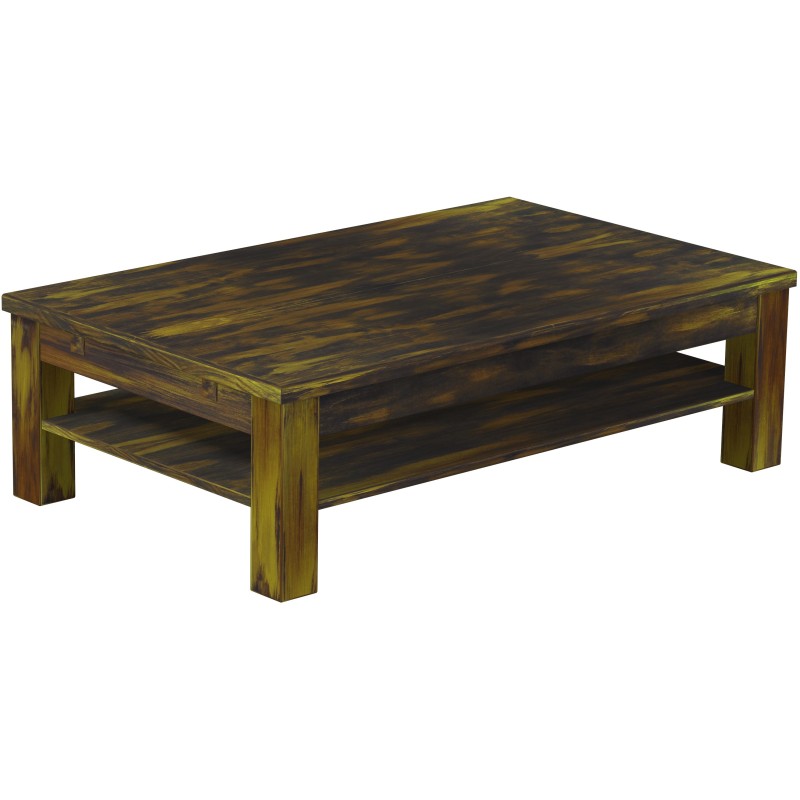 Couchtisch 130x80 Rio Classico Goldmix massiver Pinien Holztisch mit Ablage