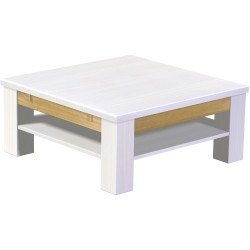 Couchtisch 90x90 Rio Classico Snow Brasil massiver Pinien Holztisch mit Ablage