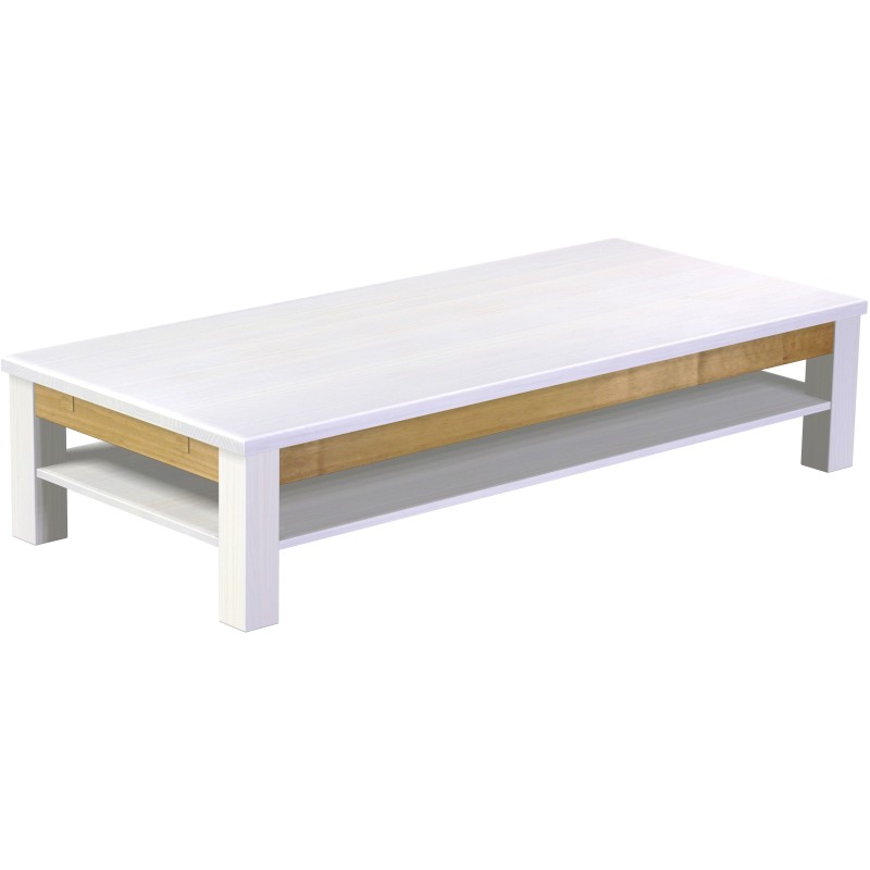 Couchtisch 180x80 Rio Classico Snow Brasil massiver Pinien Holztisch mit Ablage