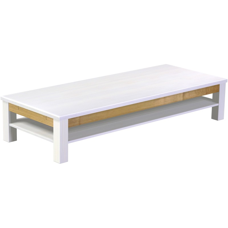 Couchtisch 200x80 Rio Classico Snow Brasil massiver Pinien Holztisch mit Ablage