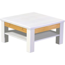 Couchtisch 73x73 Rio Classico Snow Honig massiver Pinien Holztisch mit Ablage