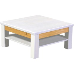 Couchtisch 80x80 Rio Classico Snow Honig massiver Pinien Holztisch mit Ablage