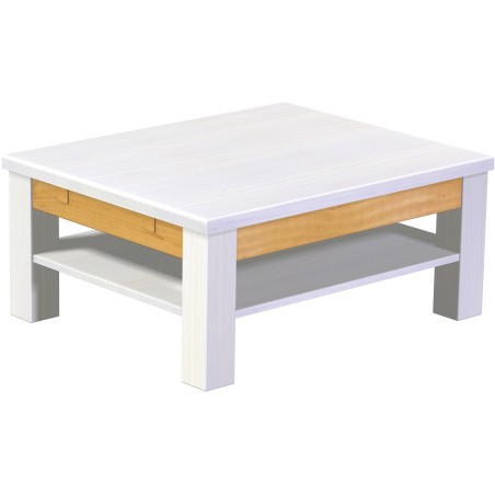 Couchtisch 90x73 Rio Classico Snow Honig massiver Pinien Holztisch mit Ablage