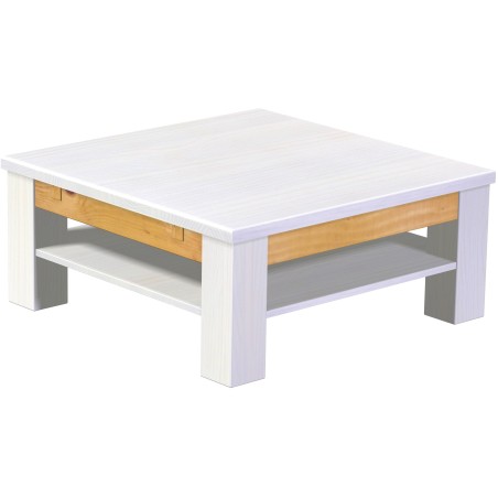 Couchtisch 90x90 Rio Classico Snow Honig massiver Pinien Holztisch mit Ablage