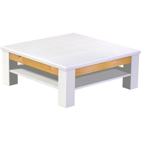 Couchtisch 100x100 Rio Classico Snow Honig massiver Pinien Holztisch mit Ablage