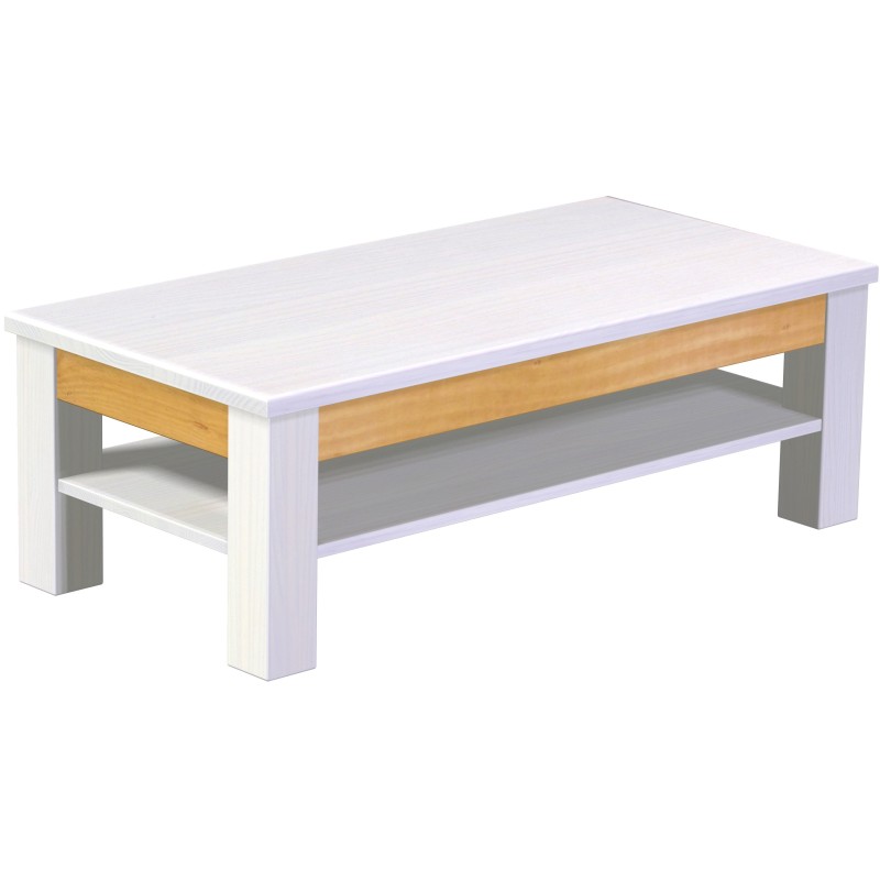 Couchtisch 115x56 Rio Classico Snow Honig massiver Pinien Holztisch mit Ablage