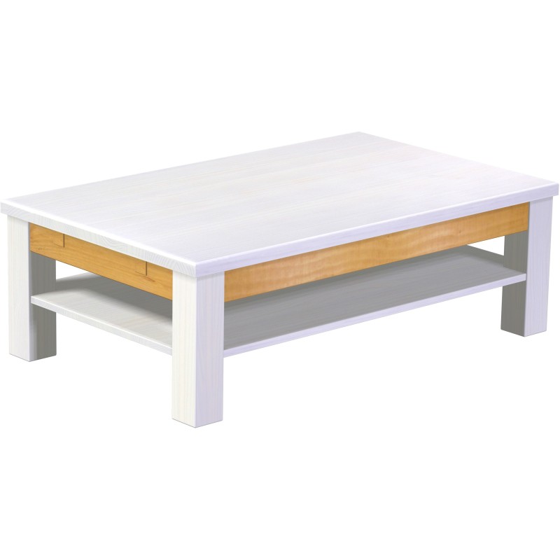 Couchtisch 120x73 Rio Classico Snow Honig massiver Pinien Holztisch mit Ablage