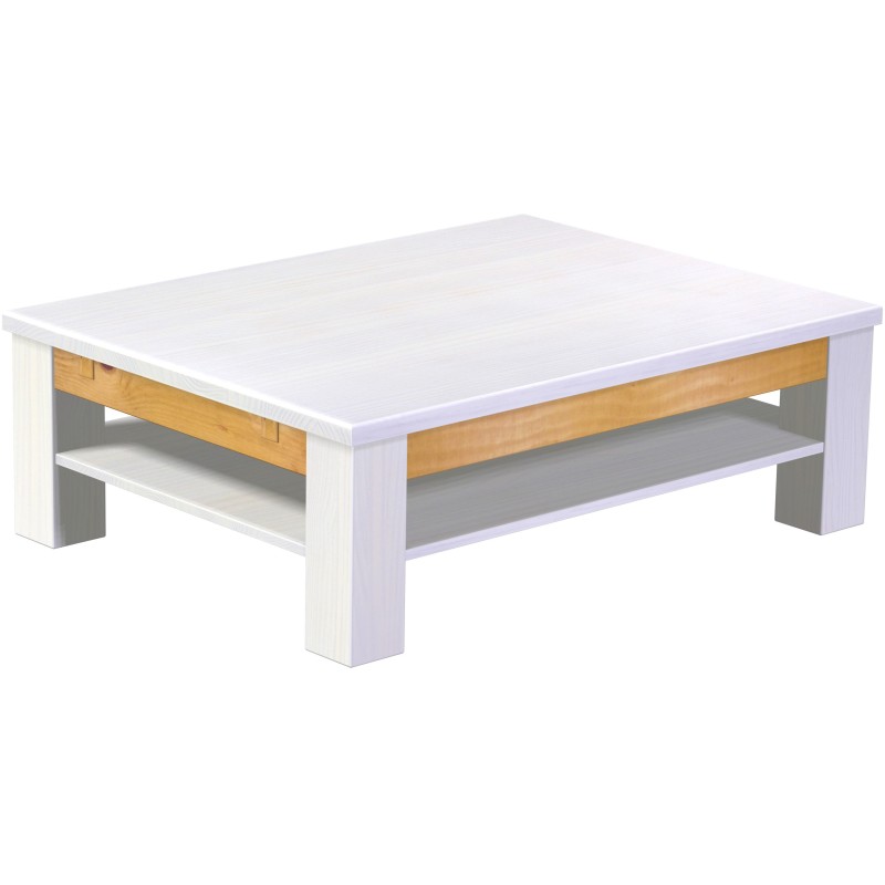 Couchtisch 120x90 Rio Classico Snow Honig massiver Pinien Holztisch mit Ablage